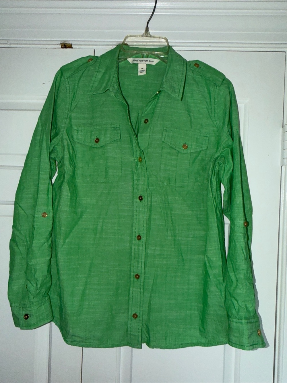 Green military utility style button-Down Shirt - Lightweight Casual
